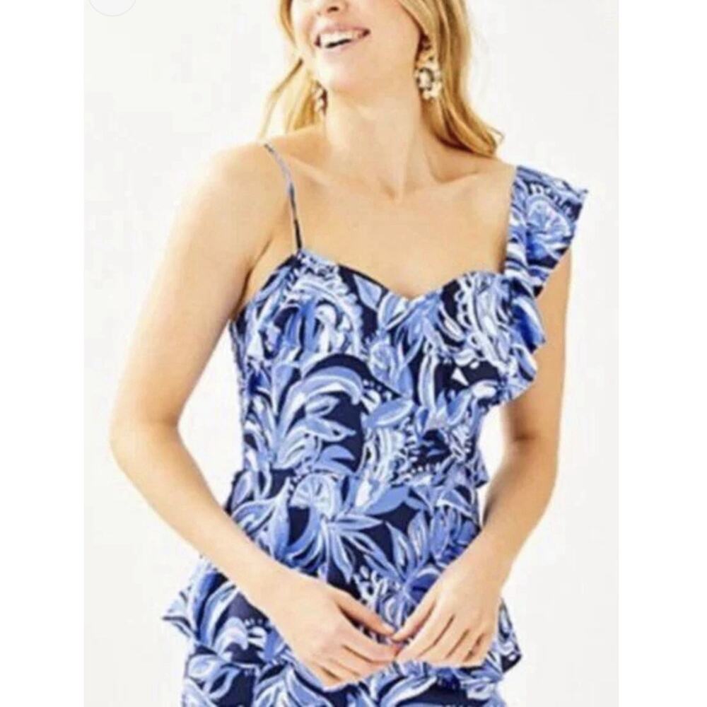 Lilly Pulitzer Auria Top Size 0 You’re The Zest High Tide Navy One Shoulder